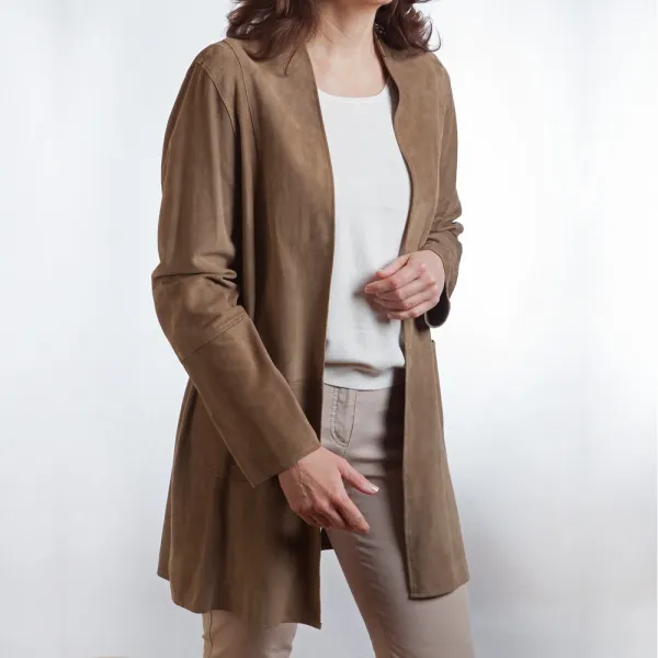 Long Cardigan, Ziegenvelours, Farbe: sahara